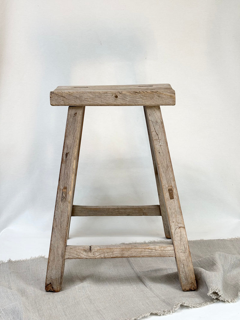 Antique elm rectangular stool