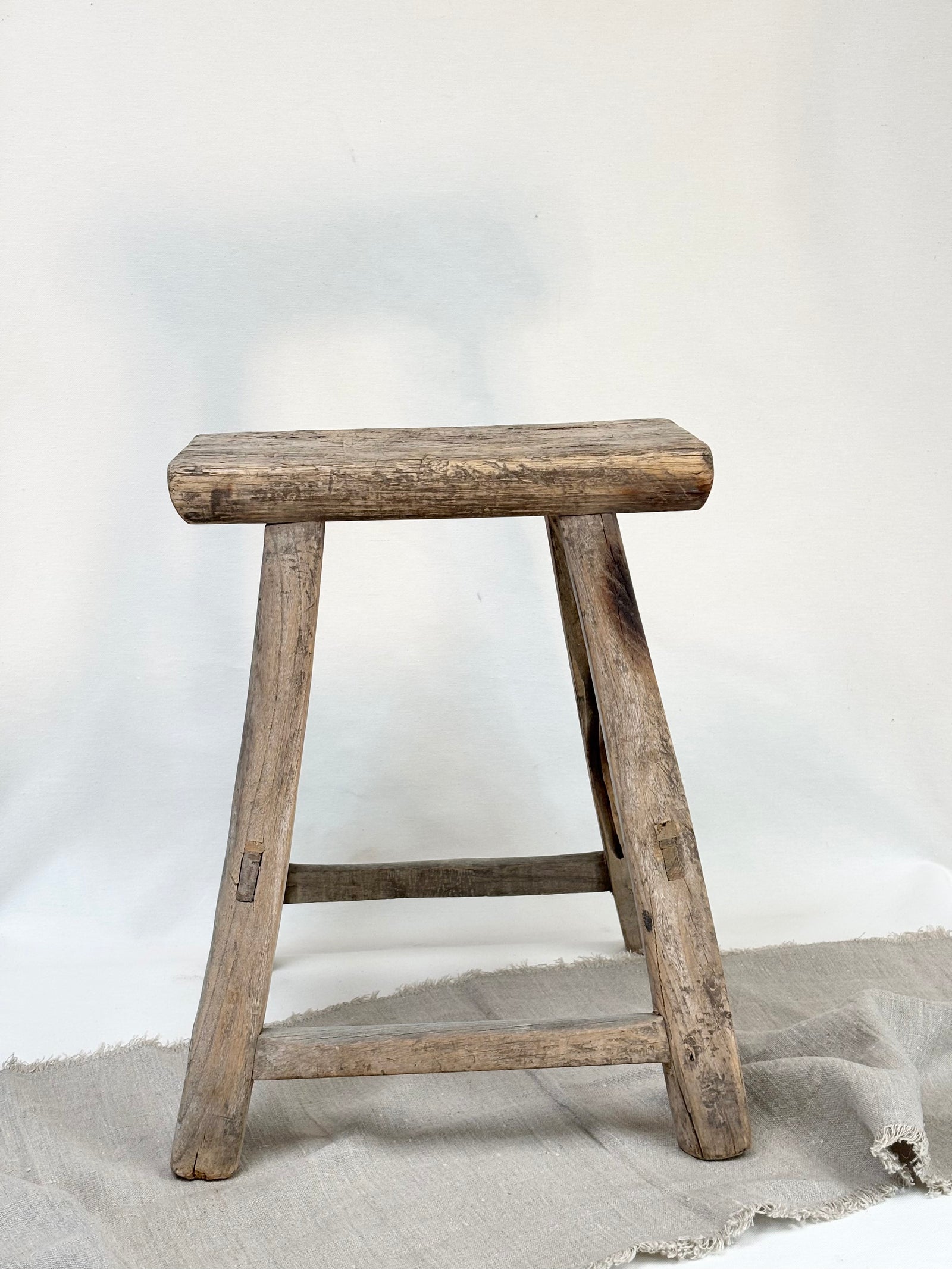 Antique elm rectangular stool