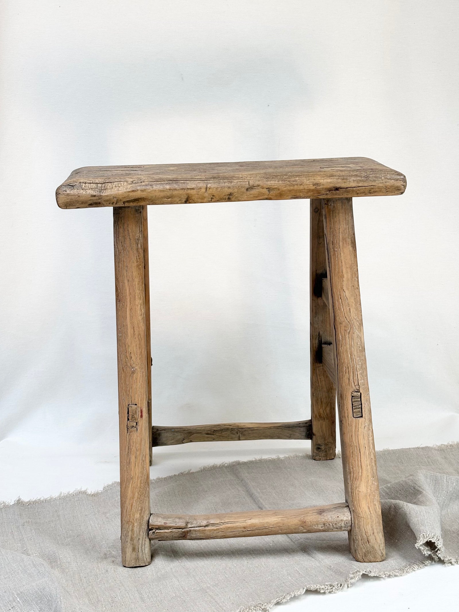 Antique elm rectangular stool
