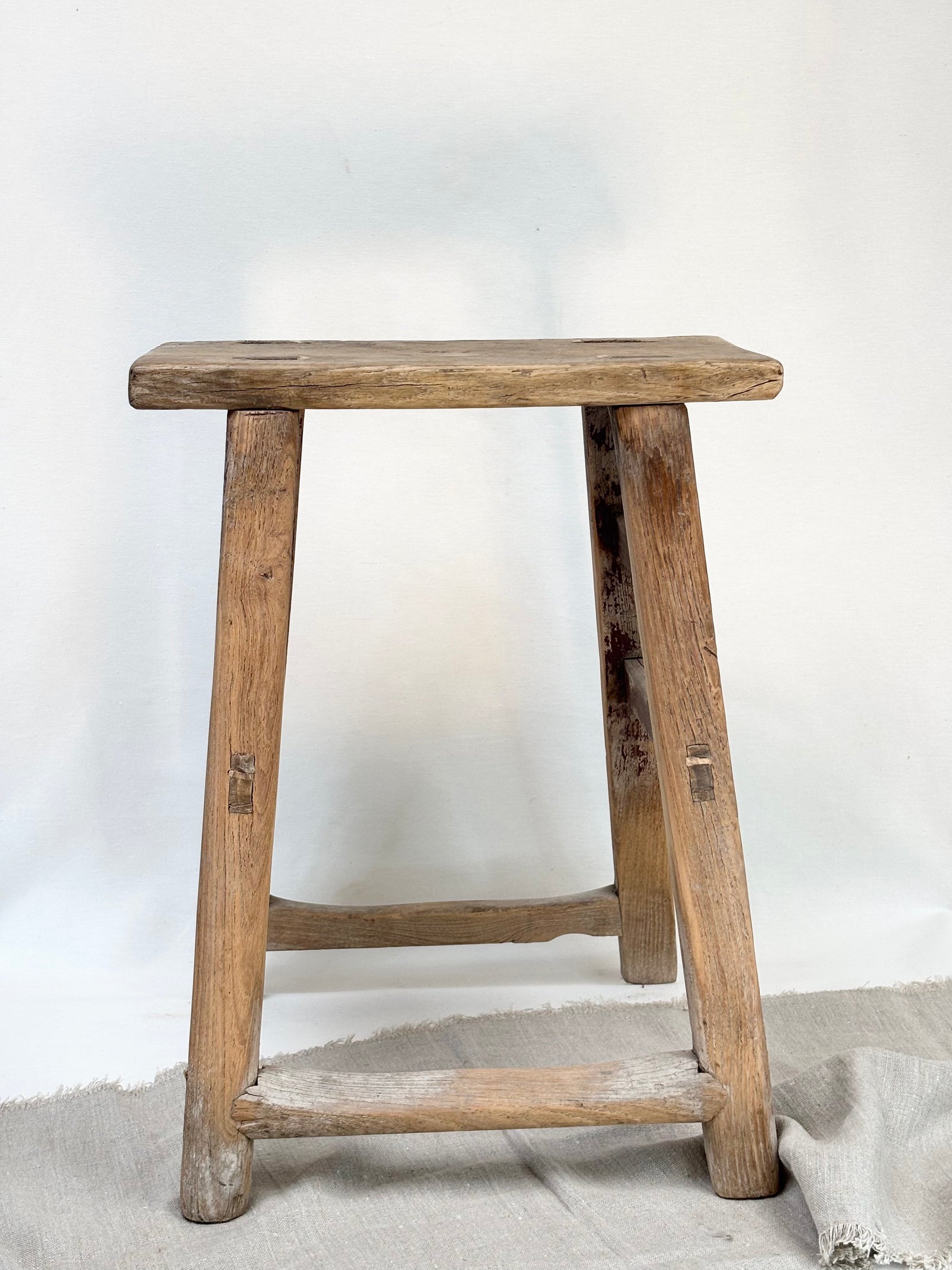 Antique elm rectangular stool