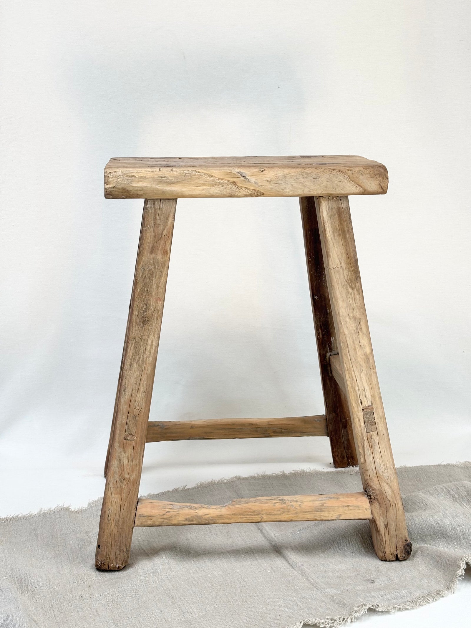 Antique elm rectangular stool