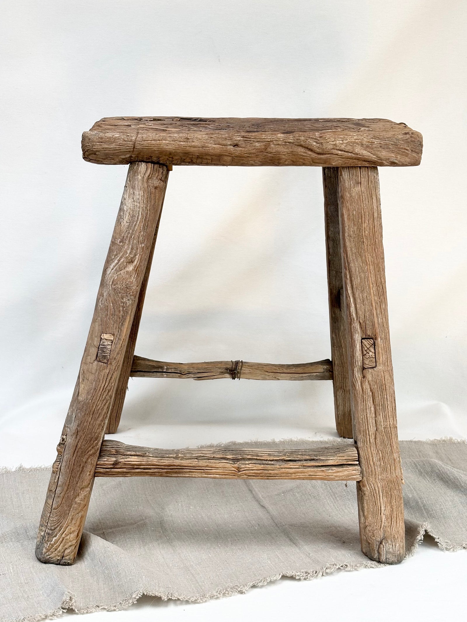 Antique elm rectangular stool